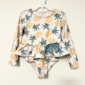 Tommy Bahama 2 Piece Pineapple Print Swimsuit Set with Bow Gold Green size 4T